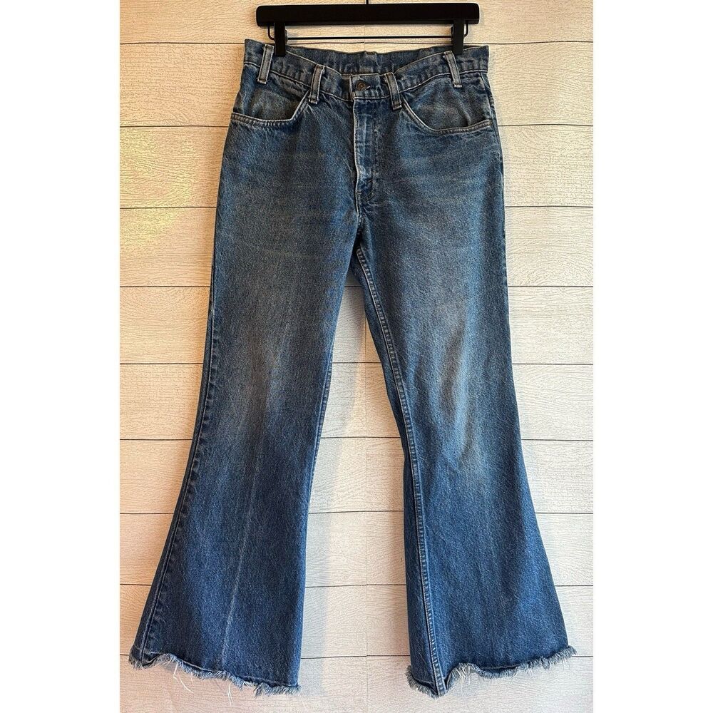 Vintage 70s Levi's Orange Tab 684 Flare Bell Bottom Denim Raw Hem Jeans Size 32